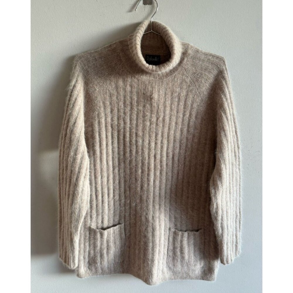 Rafaella Womens Angora Lambswool Turtleneck Sweater Knit Pullover Beige Size L